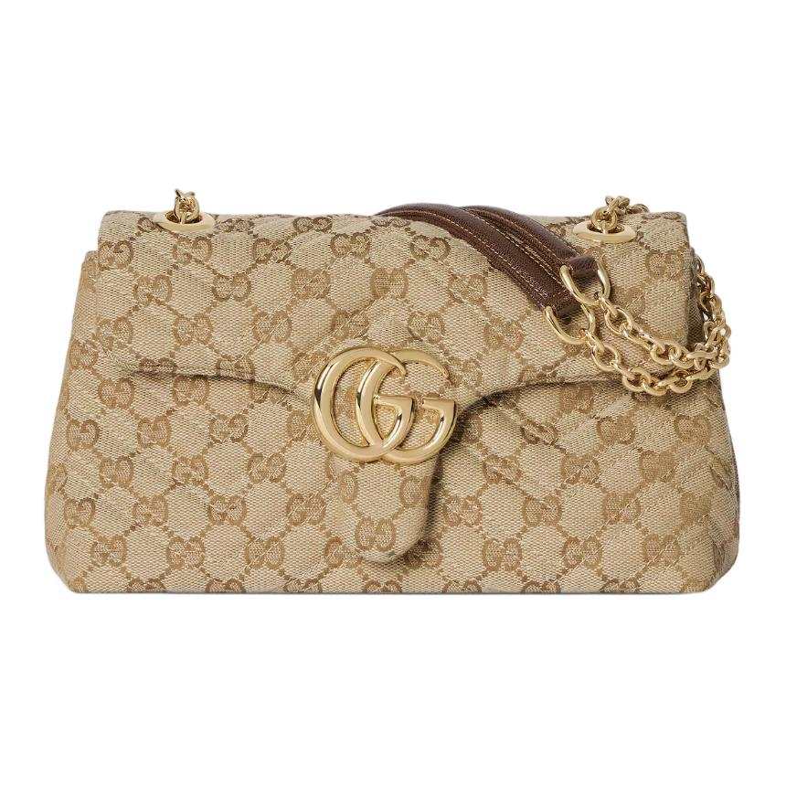 GUCCI GG Marmont Canvas Shoulder Bag Small Women's Sand & Brown
