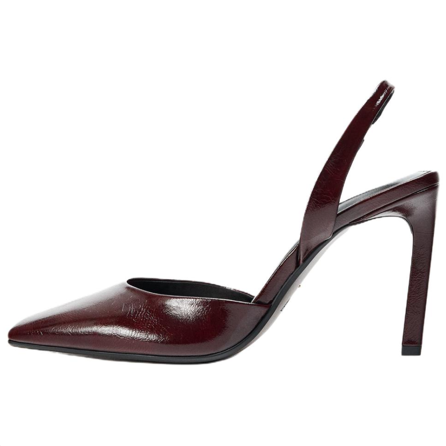 ZARA Pu Slim Heel High Heels 10.5cm Women's Dark Red Color