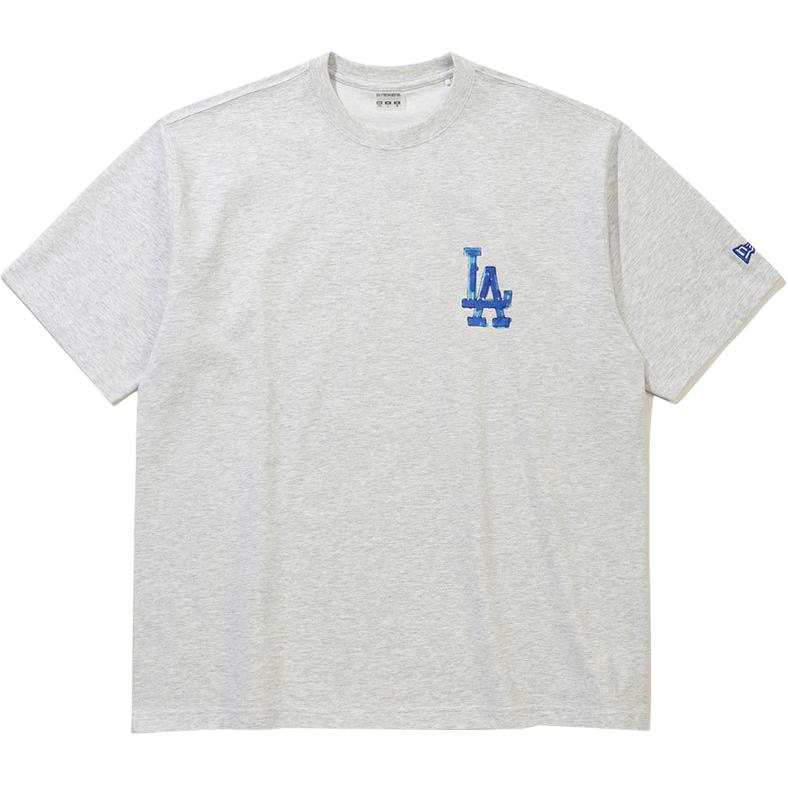 New Era SS26 MLB LA Dodgers Drawing T‑shirt Heather Grey T Shirt Korean Style Unisex