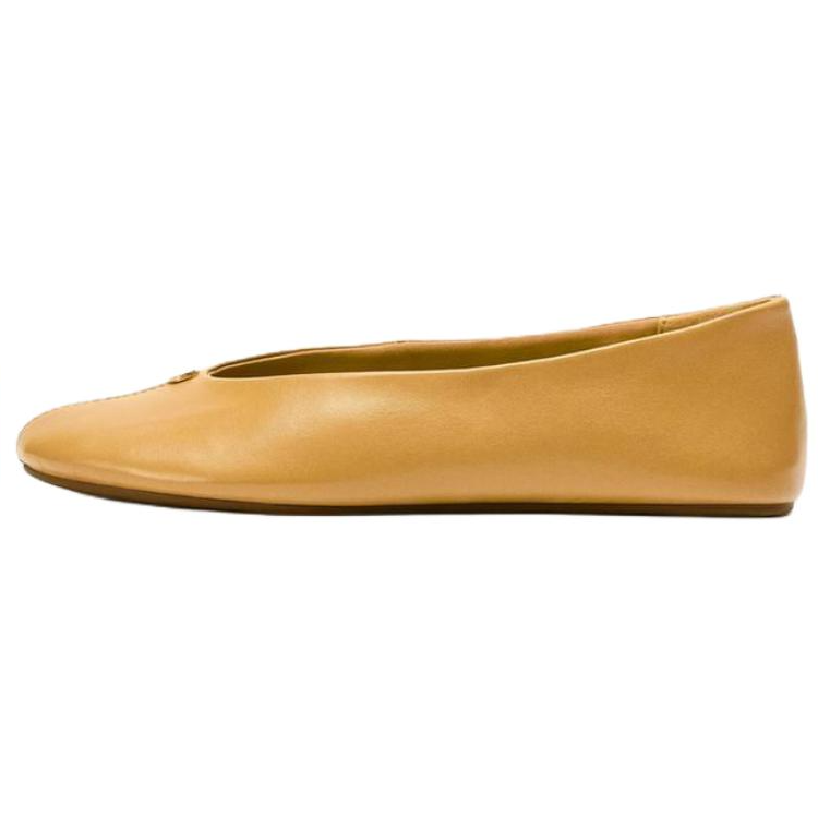 ZARA Sheepskin Casual Shoes 1CM Women's Caramel Brown