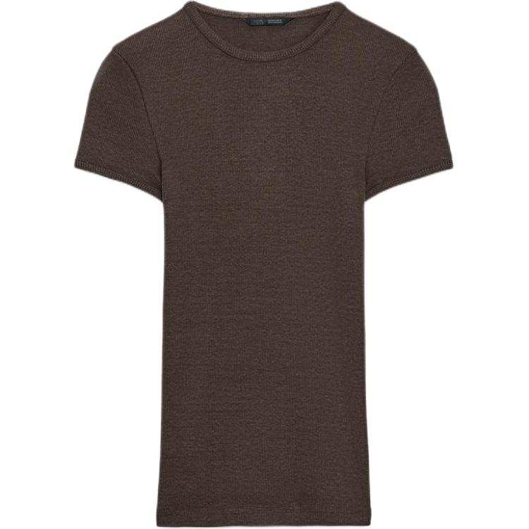 ZARA T Shirts Women's Chocolate Crew Neck