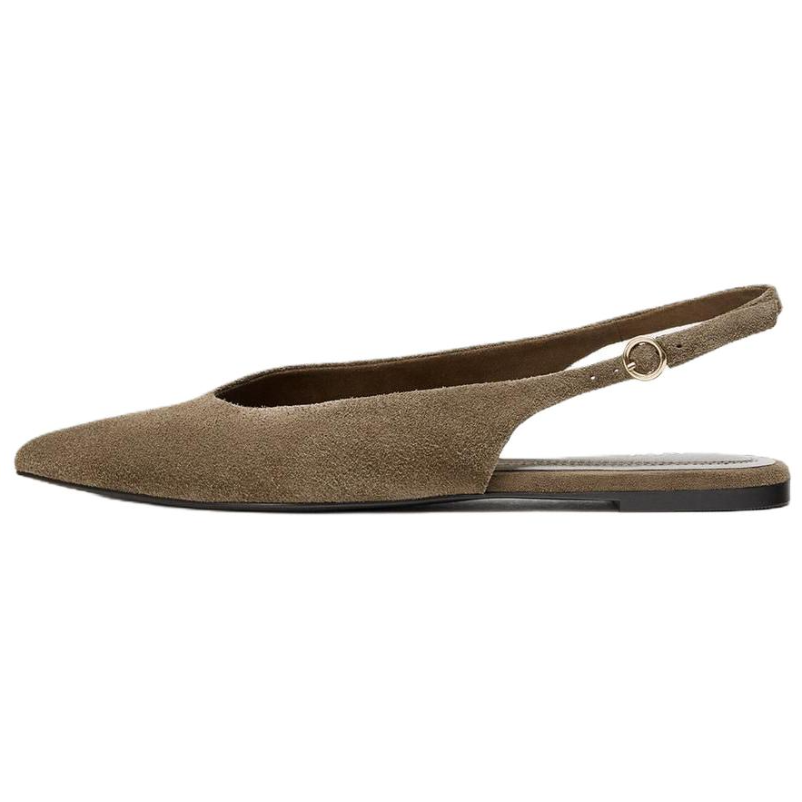 ZARA Cow Leather Casual Shoes 0.5cm Women's Sandy Brown