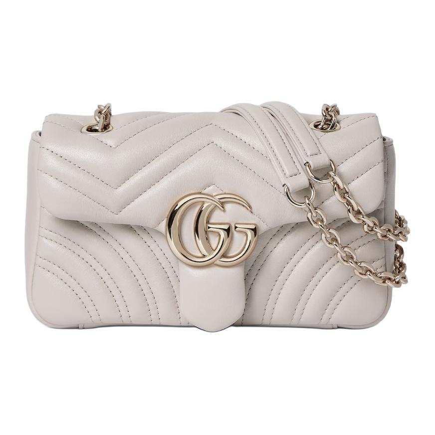 GUCCI GG Marmont Nappa Leather Crossbody Bags Small Women's Light Gray