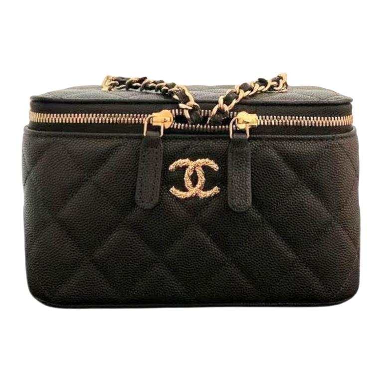 CHANEL Calfskin & Gold Metal Makeup Bag Women's Black