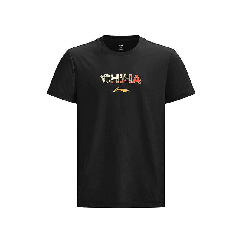 Li-Ning Li Ning T Shirts Unisex Black Crew Neck