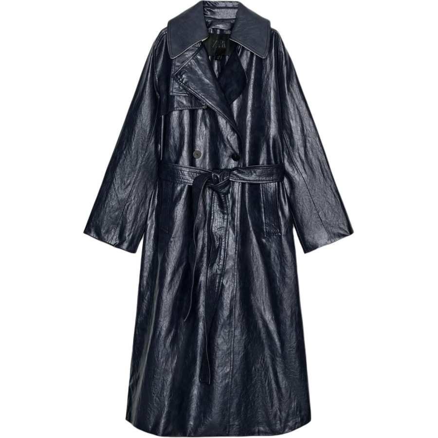 ZARA ZW Trench Coats Women's Sea Blue Lapel Moderate