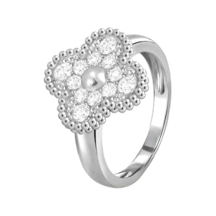 Van Cleef & Arpels Alhambra 18K Gold Diamond Rings Unisex White Gold