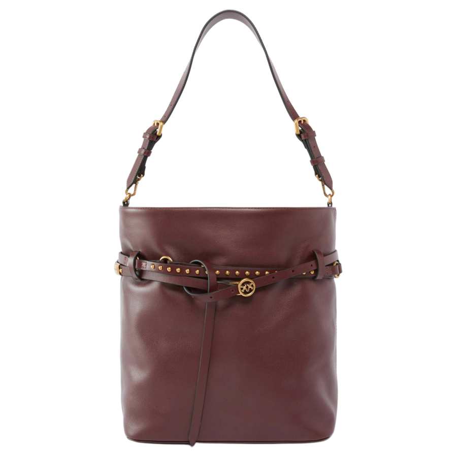 PINKO Cow Leather Crossbody Bag, Shoulder Bag Medium Women's Burgundy Red