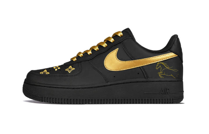 Nike Nike Air Force 1 Gold Diggers Leather Abrasion Resistant Slip Resistant Low top Skateboard Shoes Unisex Black Gold