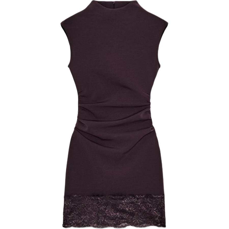 ZARA Sleeveless Dresses Women's Dark Brown Crew Neck Moderate