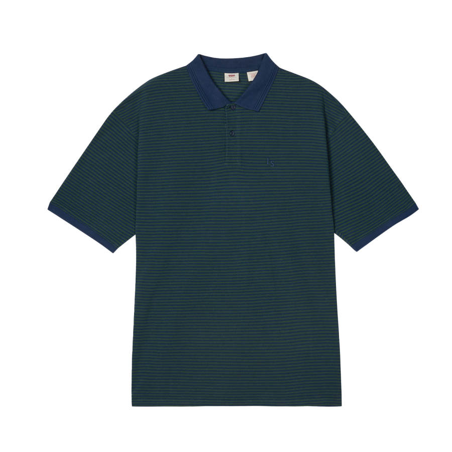 Levis Polo Shirts Unisex Blue Green Stripes Polo Collar Moderate