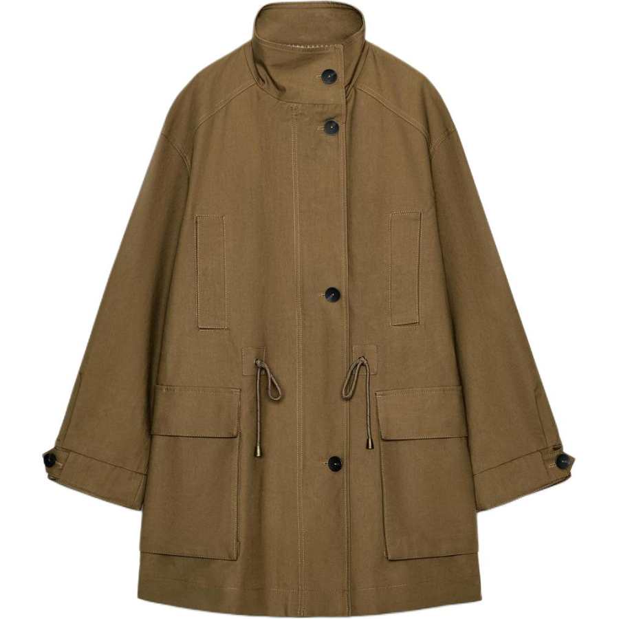 ZARA ZW Parka Coats Women's Khaki Turtleneck Moderate