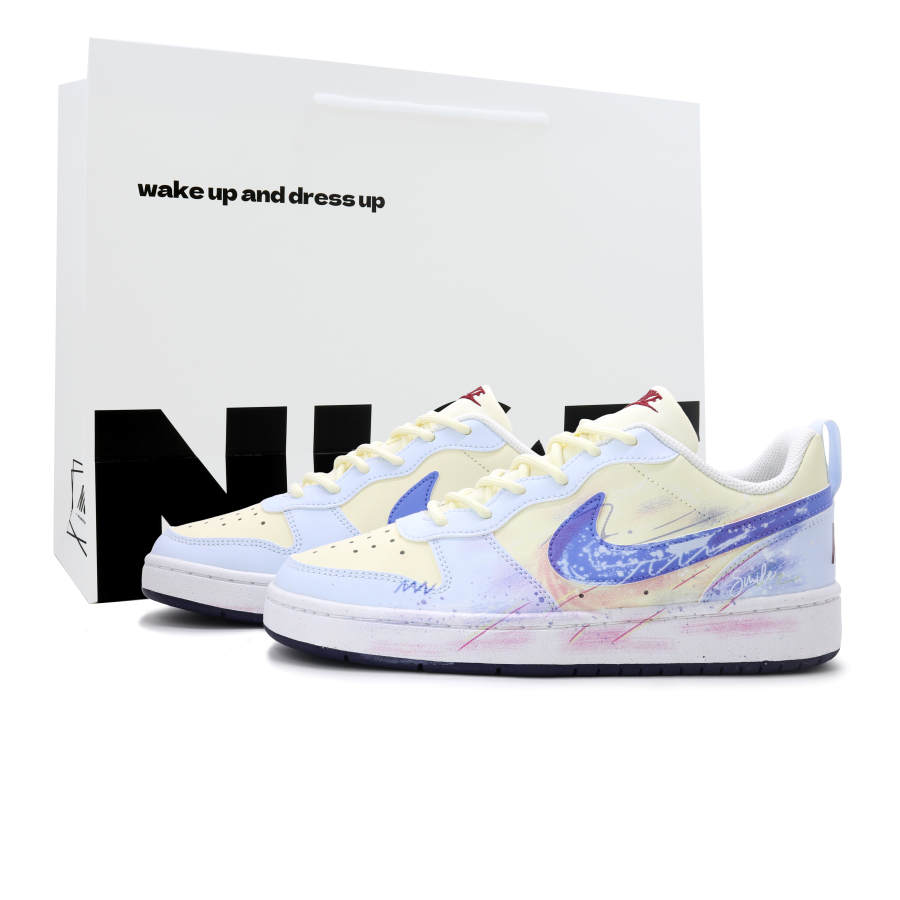 Nike Nike Court Borough Radiant Smile Like Spring Synthetic Leather, Leather Skateboard Shoes Pink White Blue Yellow GS