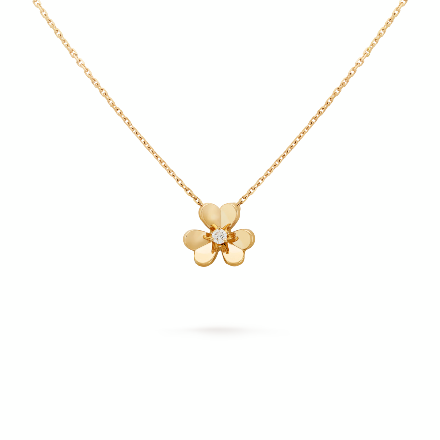 Van Cleef & Arpels Frivole Series 18K Gold Diamond Necklaces Unisex Gold