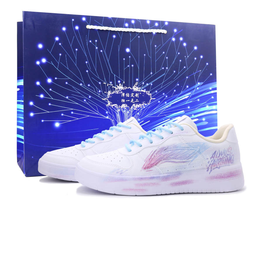 Li-Ning Li Ning Floating Boat Ice Pink Trend, Hand Drawn Spray Painting, Fashion Trend, Comfortable Versatile Leather Low top