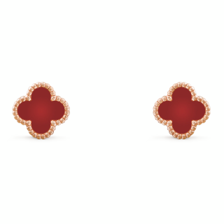 Van Cleef & Arpels Alhambra 18K Gold Red Chalcedony Stud Earrings Unisex Rose Gold/Red