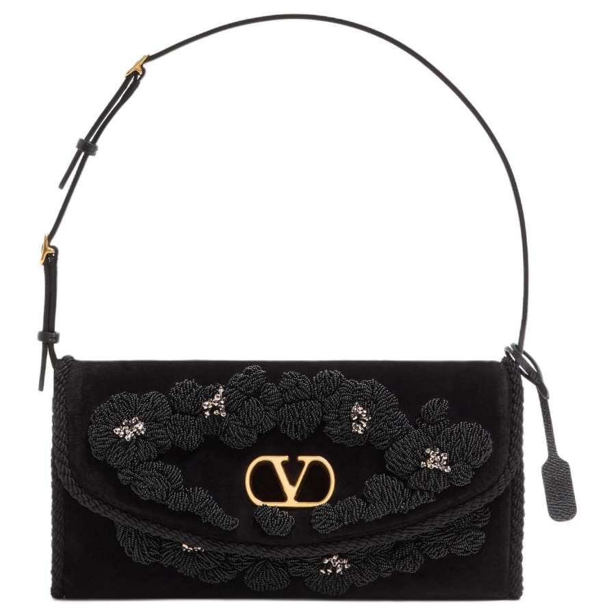 Valentino Velvet Handbag Small Women's Black