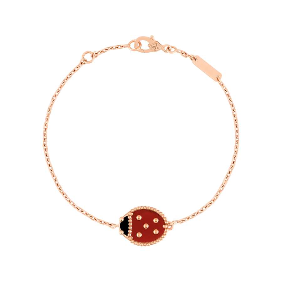 Van Cleef & Arpels Lucky Spring Collection 18K Gold Red Agate, Onyx Bracelets Unisex Rose Gold/Red