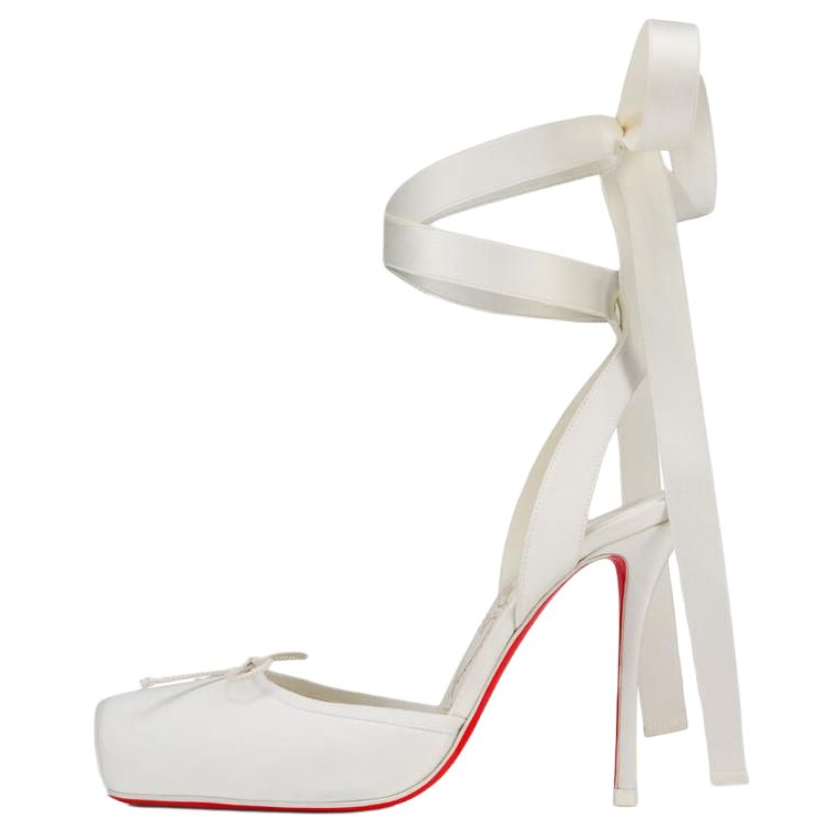 Christian Louboutin CL Cassia Silk Slim Heel High Heels 10cm Women's White
