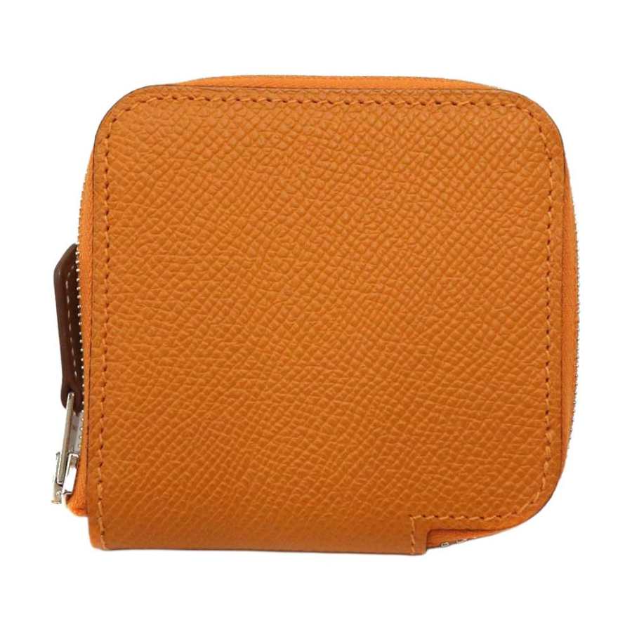 HERMES Silk'In Epsom And Baria Calfskin Coin Purse Women's Orange & Rose