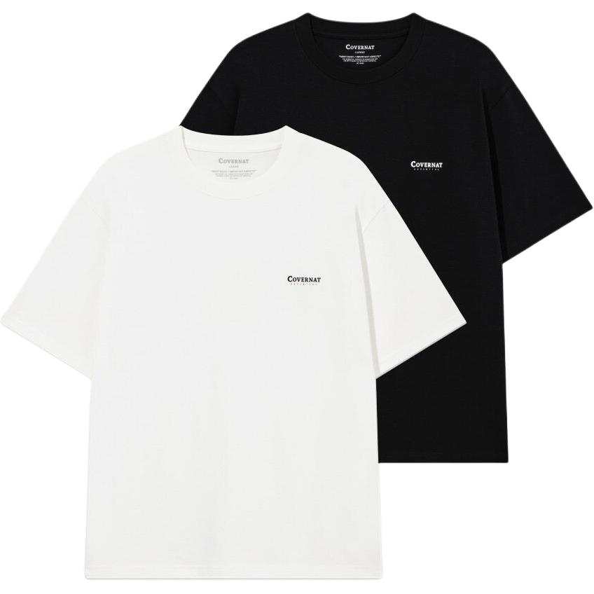 COVERNAT T Shirts Men's 2 Pack Black+White Crew Neck Moderate Other