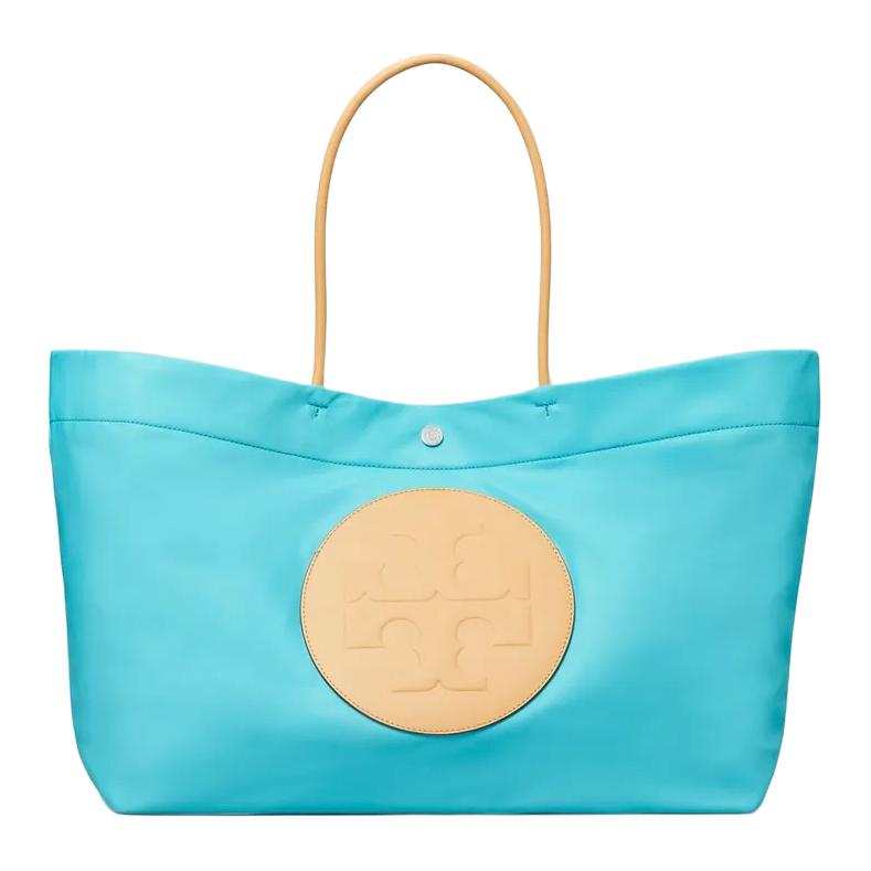 TORY BURCH Ella Recycled Nylon Tote Handbag Large Women's Lake Blue & Yellow