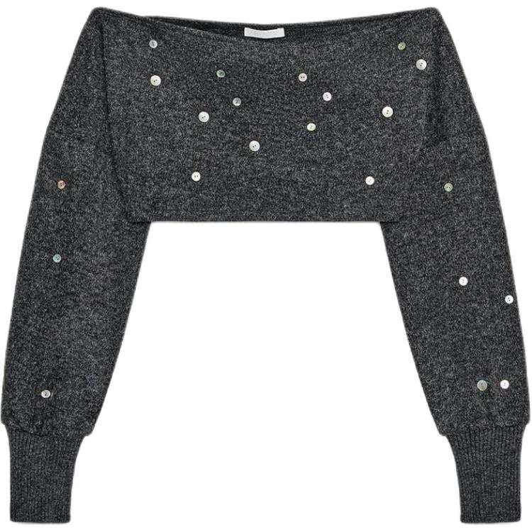 ZARA Crop Tops Women's Coal Gray Boat Neck Moderate