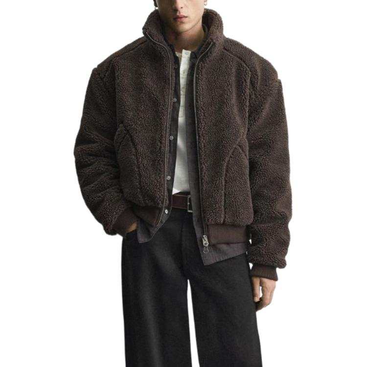 ZARA Velvet Jackets Men's Brown Stand Collar Moderate