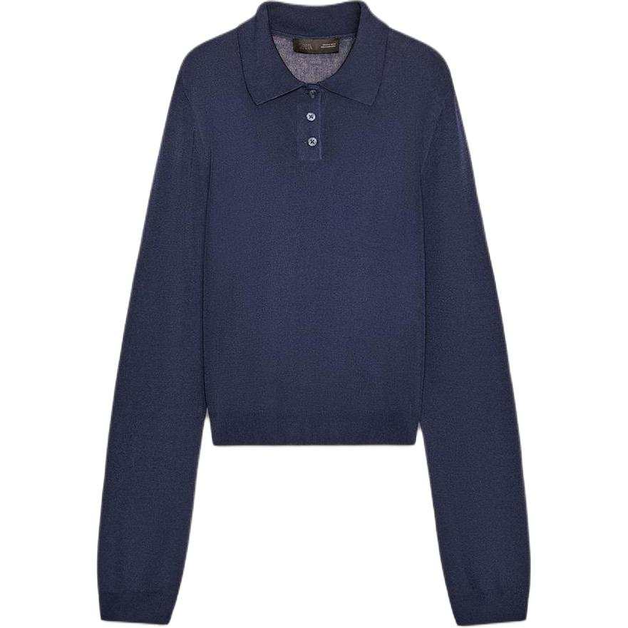 ZARA Knitwear Women's Sea Blue Polo Collar Moderate