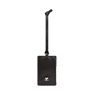 COURREGES Brand Logo Cow Leather Card Holder Unisex Black