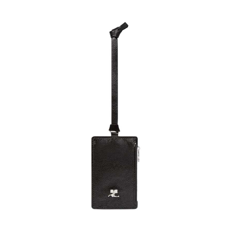 COURREGES Brand Logo Cow Leather Card Holder Unisex Black