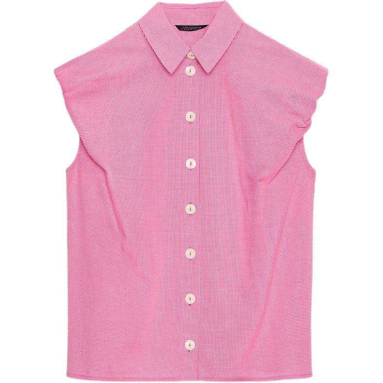 ZARA Shirts Women's Pink/White Lapel Moderate