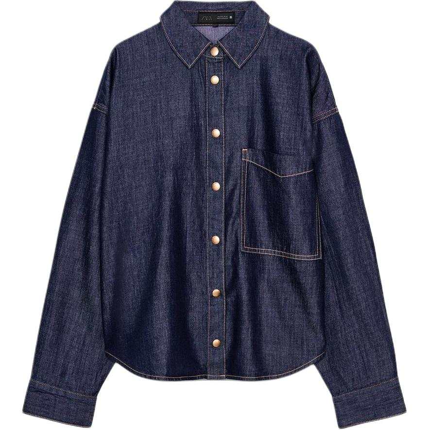 ZARA Shirts Women's Blue Lapel