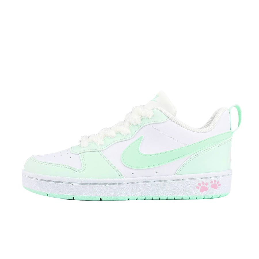 Nike Nike Court Borough Cushioning Abrasion Resistant Height Increasing Low top Kids' Skateboarding Shoes White Cyan Green