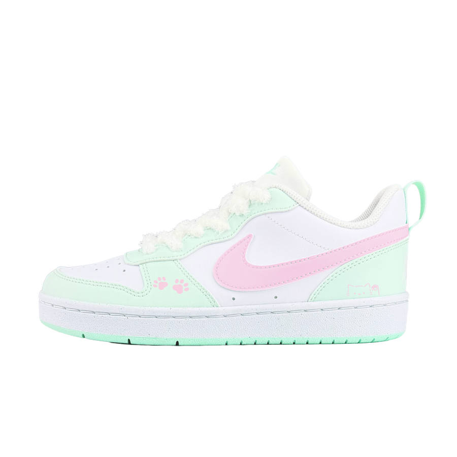 Nike Nike Court Borough Blue Pink Cat Paw Synthetic Leather Low top Kids' Skateboarding Shoes Mint Pink Teenagers
