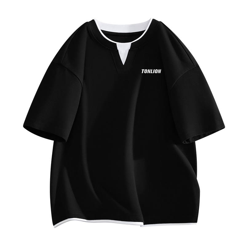 Tonlion T Shirts Unisex Crew Neck Moderate Mock Two Piece