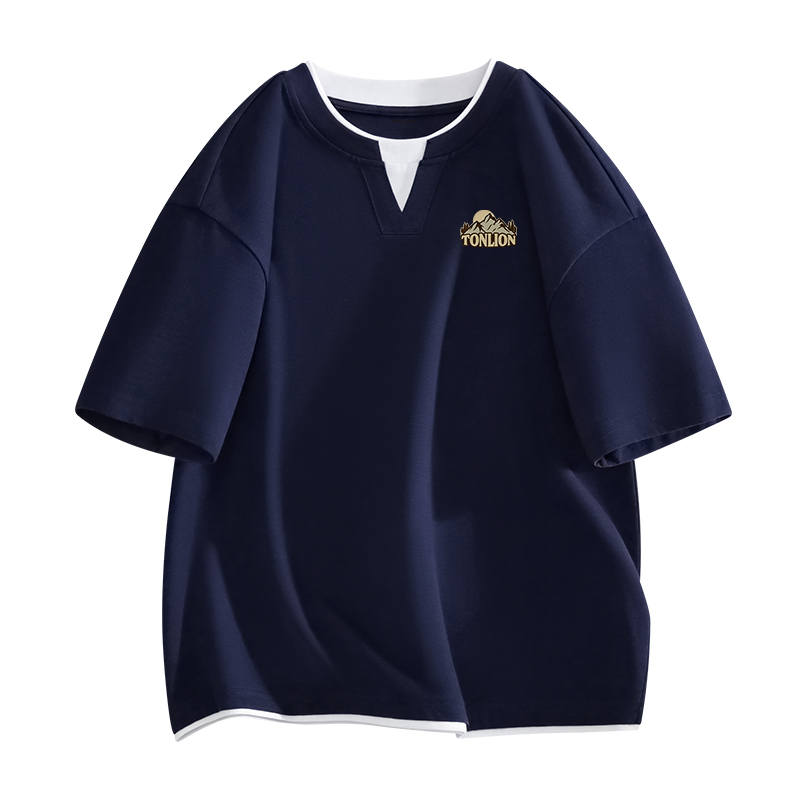 Tonlion T Shirts Unisex Crew Neck Moderate Mock Two Piece