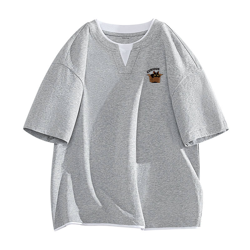 Tonlion T Shirts Unisex Crew Neck Moderate Mock Two Piece
