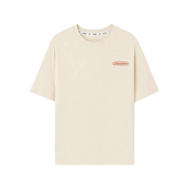 Skechers T Shirts Unisex Ivory White 001J Crew Neck Moderate Straight Fit