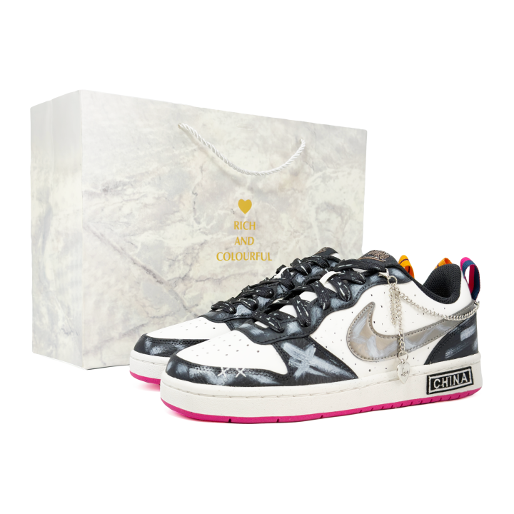 Nike Nike Court Borough Synthetic Leather Abrasion Resistant Slip Resistant Low top Kids' Skateboarding Shoes