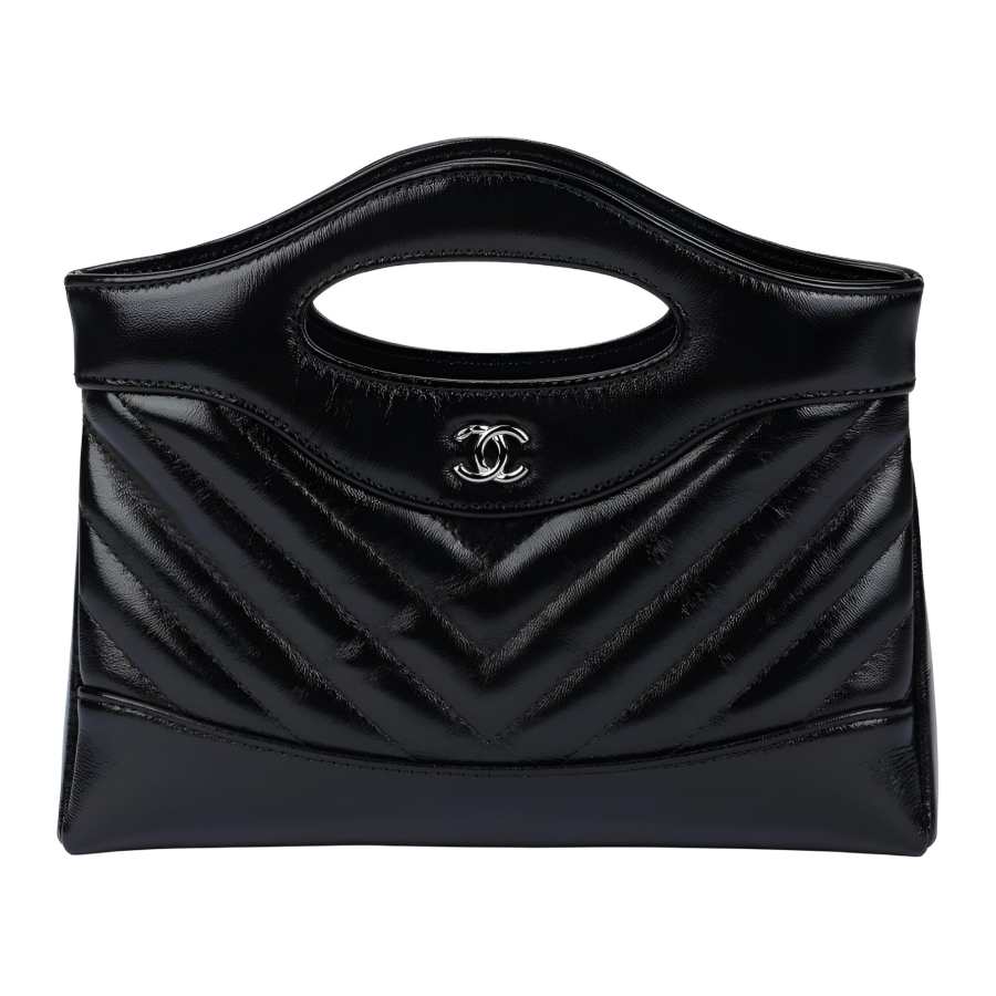 CHANEL Twill Sheepskin One Shoulder Handbag Women's Black