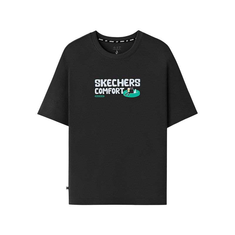 Skechers T Shirts Unisex Carbon Black 0018 Crew Neck Moderate Straight Fit