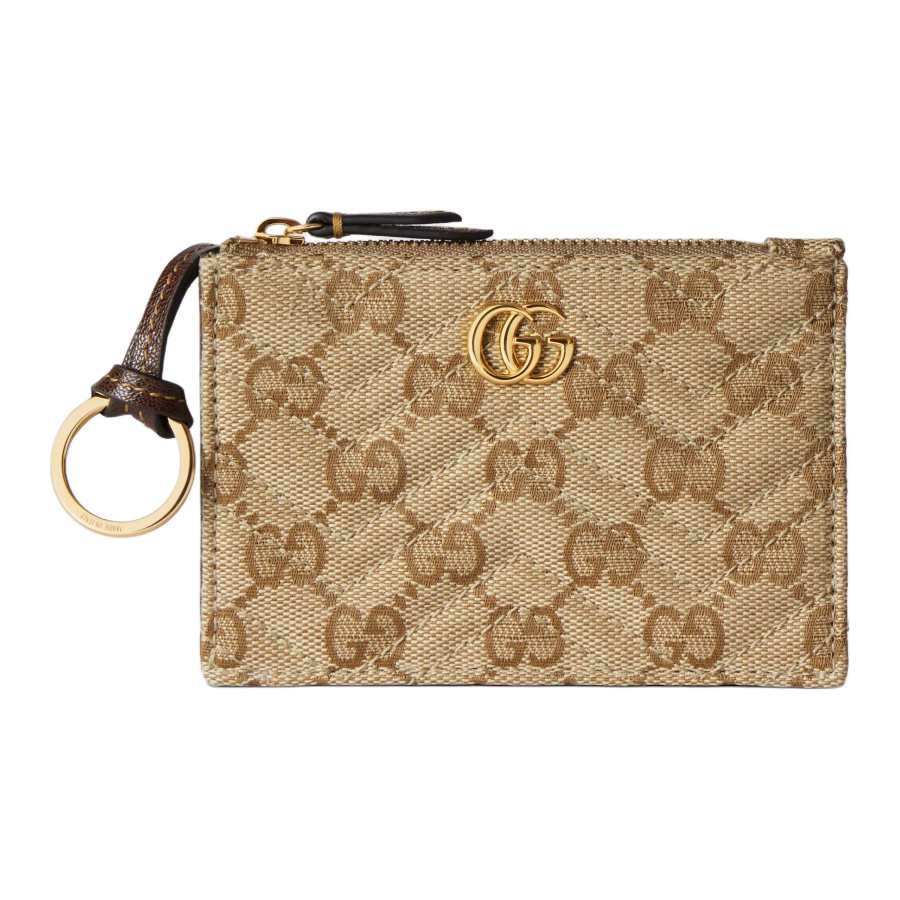 GUCCI GG Marmont GG Canvas Key Pouch Women's Sand & Dark Brown