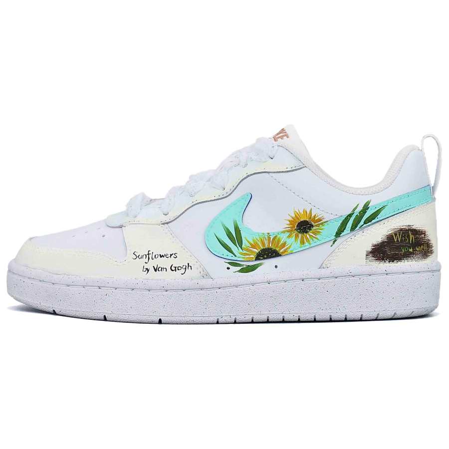 Nike Nike Court Borough Sunflower Leather Abrasion Resistant Lightweight Low top Skateboard Shoes Unisex White Yellow