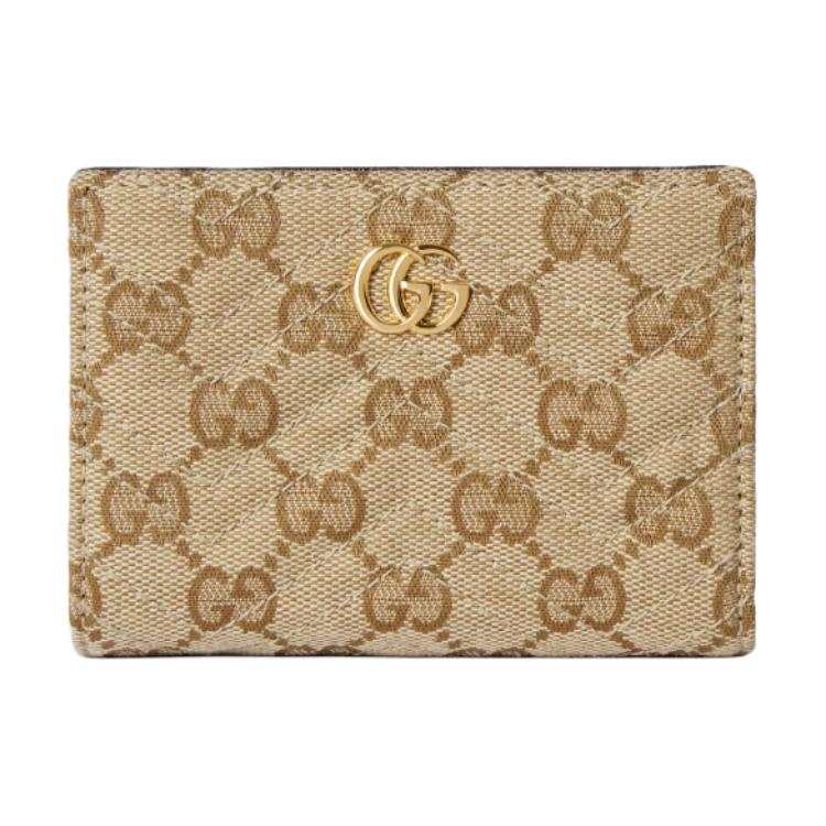 GUCCI GG Marmont GG Canvas Wallet Small Women's Sand & Dark Brown