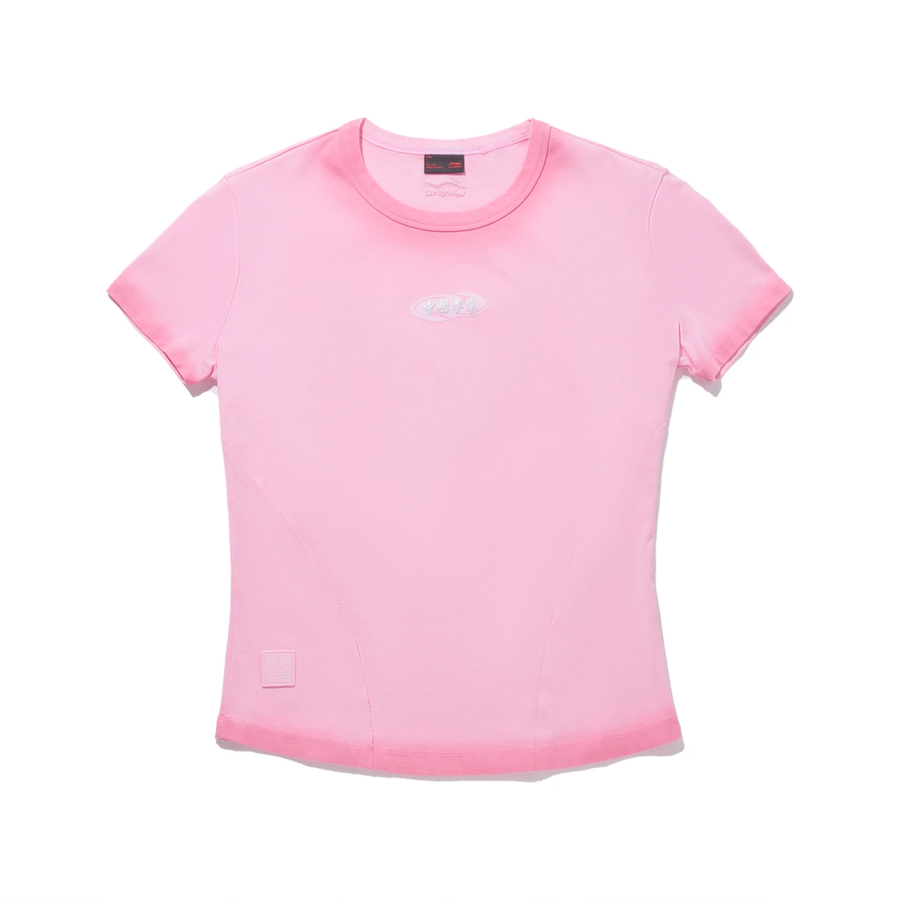 Li-Ning Li Ning T Shirts Women's Diamond Pink Crew Neck Moderate Straight Fit
