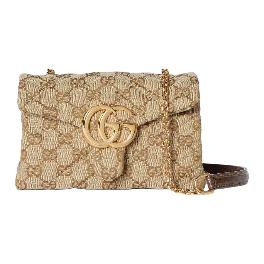 GUCCI GG Marmont GG Canvas Shoulder Bag Mini Women's Sand & Dark Brown
