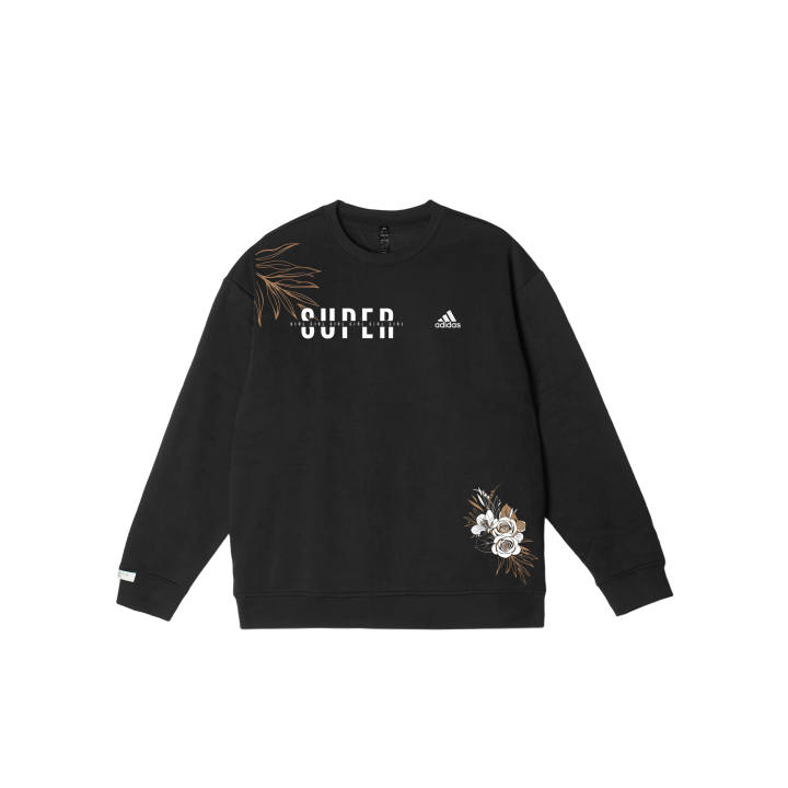 Adidas Adidas LABEL Brown Vertical YMK Print Comfortable Minimalist Style Classic Logo Pattern Crew Neck Pullover Fleece Lined
