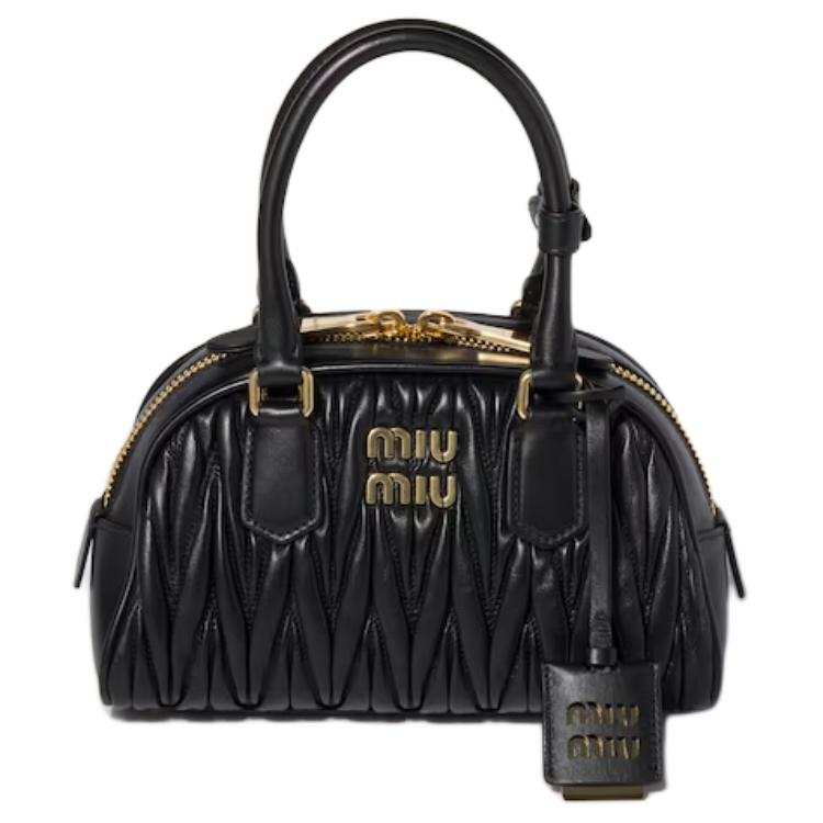 MIU MIU Arcadie Collection Matelassé Sheepskin Handbag Women's Black