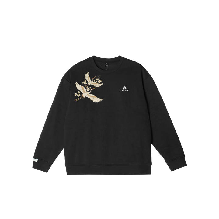 Adidas Adidas LABEL Dancing Crane YMK Print Comfortable Minimalist Style Classic Logo Pattern Crew Neck Pullover Fleece Lined